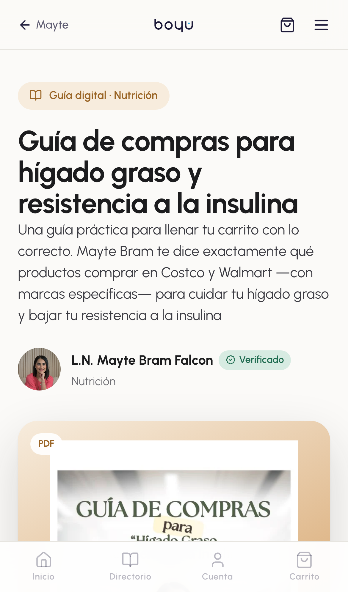 Ficha de la guía digital gratuita de compras para hígado graso y resistencia a la insulina
